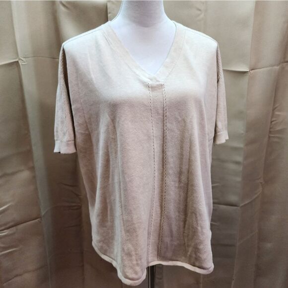 Garnet Hill Cream Linen Blend Short Sleeve Sweater Size Medium - Picture 3 of 10